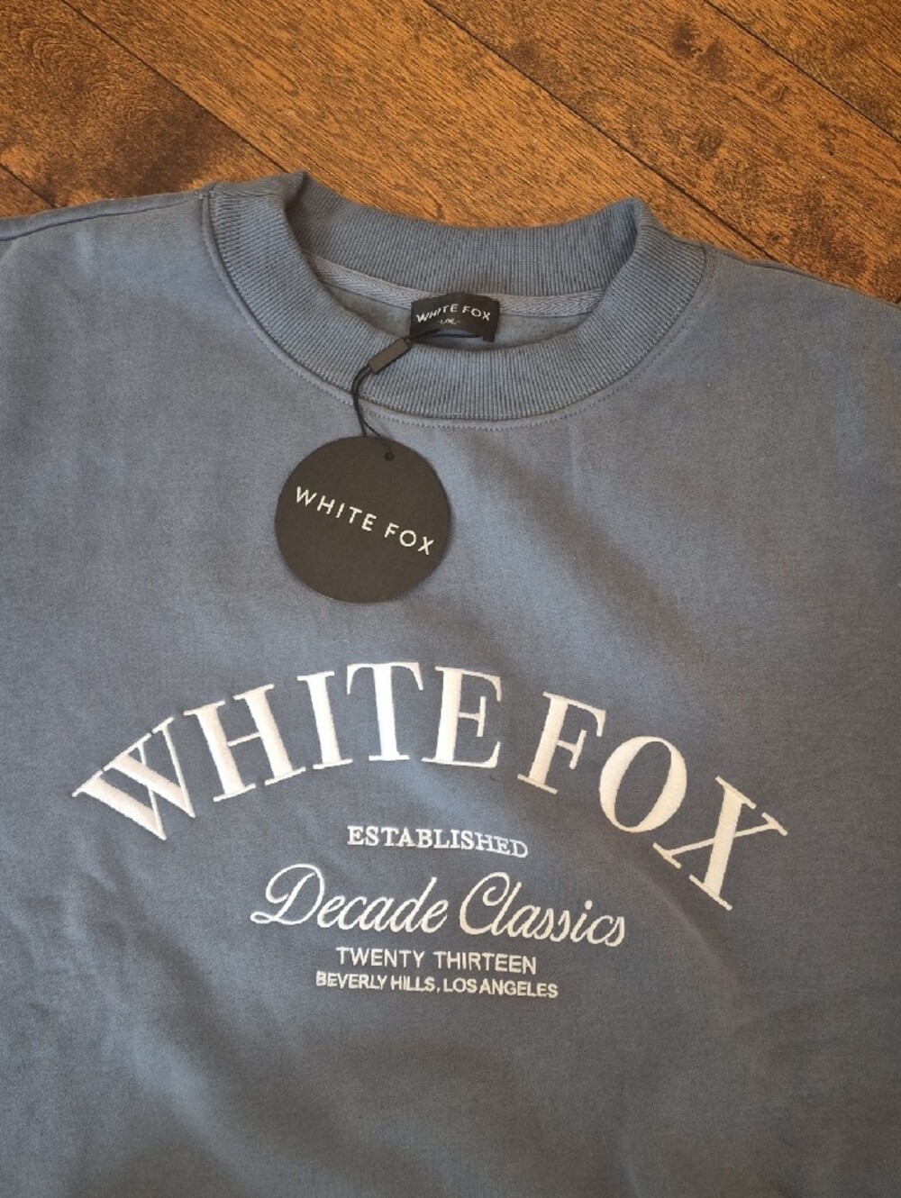 White Fox Boutique Dusty Blue Logo Crewneck Sweatshirt - Picture 4 of 4